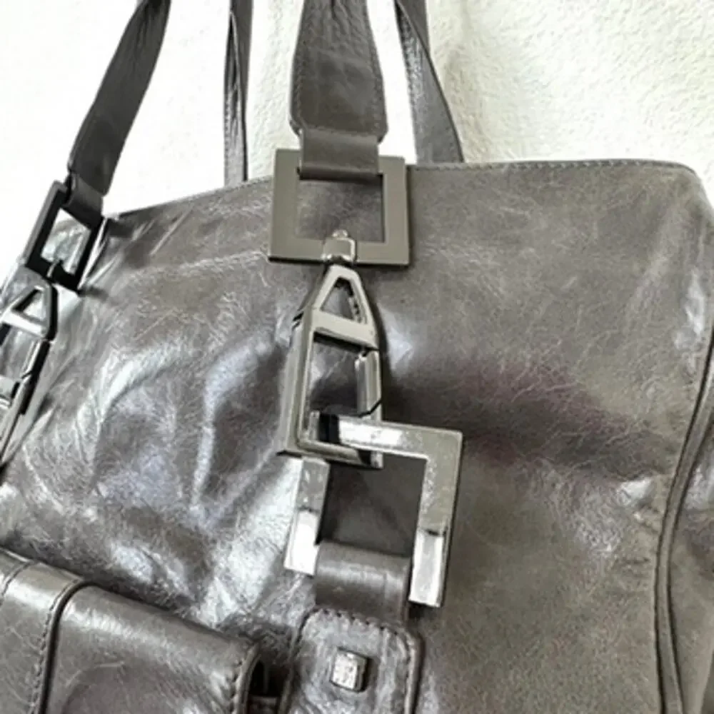 Helen Welsh Genuine Leather Shoulder‎ Bag - Pewter - Modern Classic Large Tote